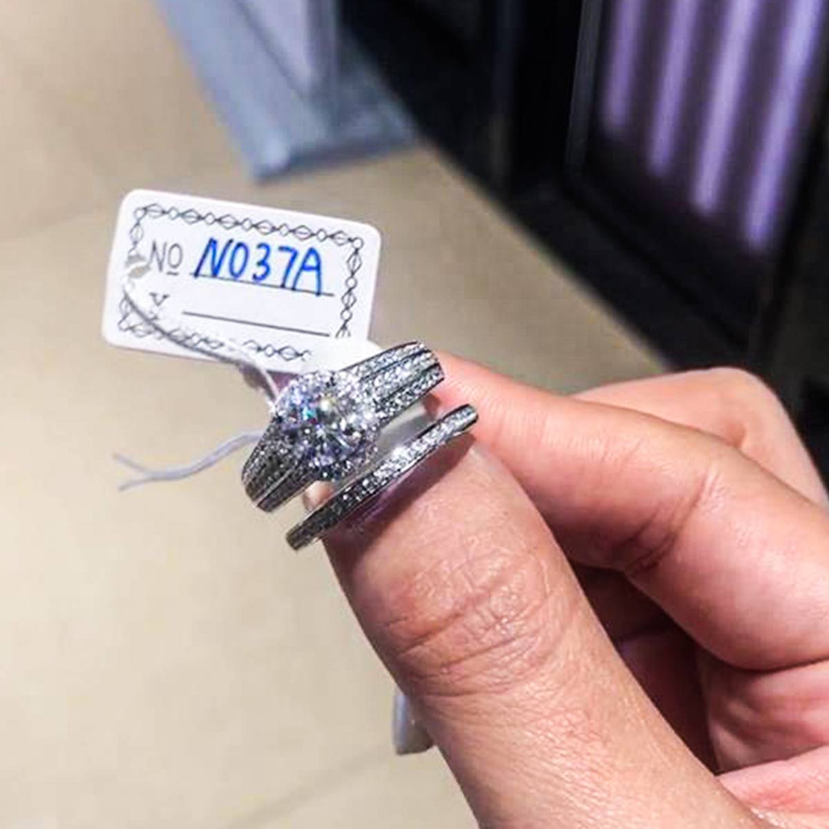 Luxury high-end round bag women's ring S925 silver plated platinum main and secondary sets of rings, stacked and customized main stone moissanite  1.0ct/secondary stone high carbon diamond